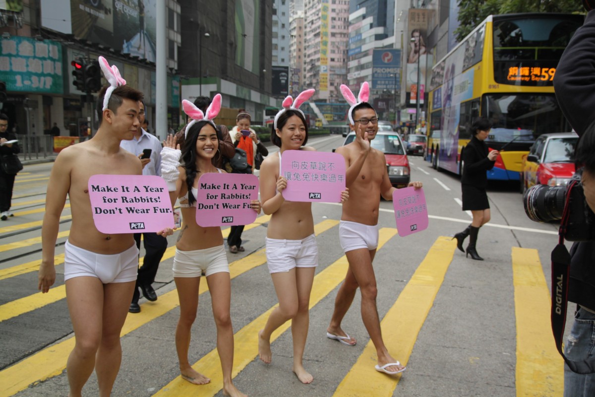 "Bunnies" protest fur in Hong Kong