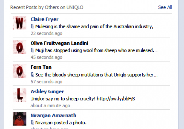 Bloody Wool Industry Leaves Mark on Uniqlo Facebook Page