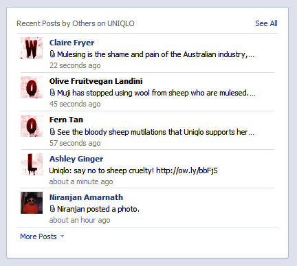 Bloody Wool Industry Leaves Mark on Uniqlo Facebook Page