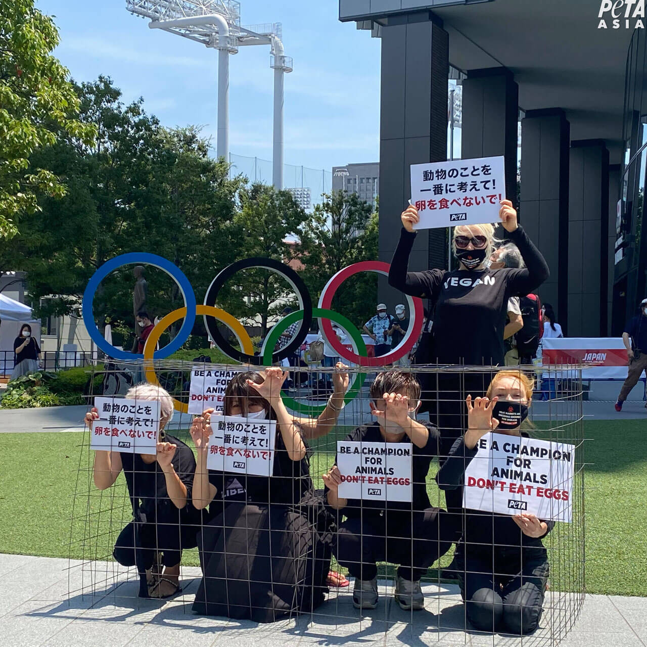 Photos: Caged Activists in Tokyo Protest Olympic Egg Cruelty